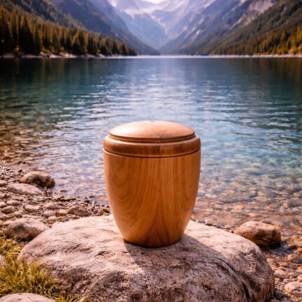 Holzurne am See in den Bergen